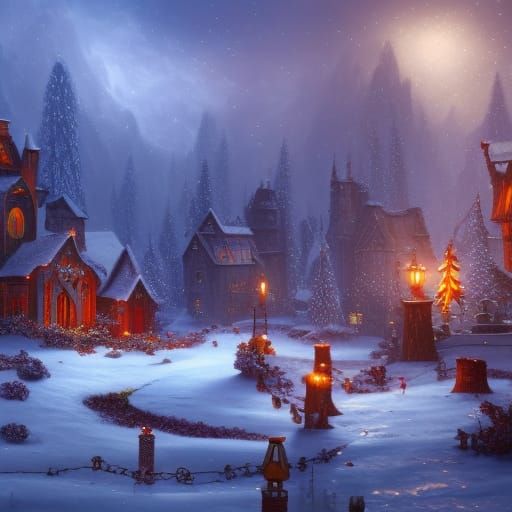 Fantastical Christmas Scene in Detailed Matte Painting