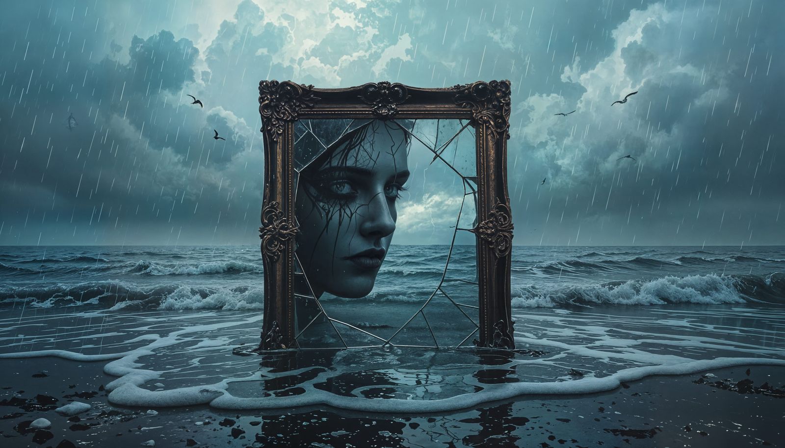 Gothic Seascape: Reflection in Broken Mirror