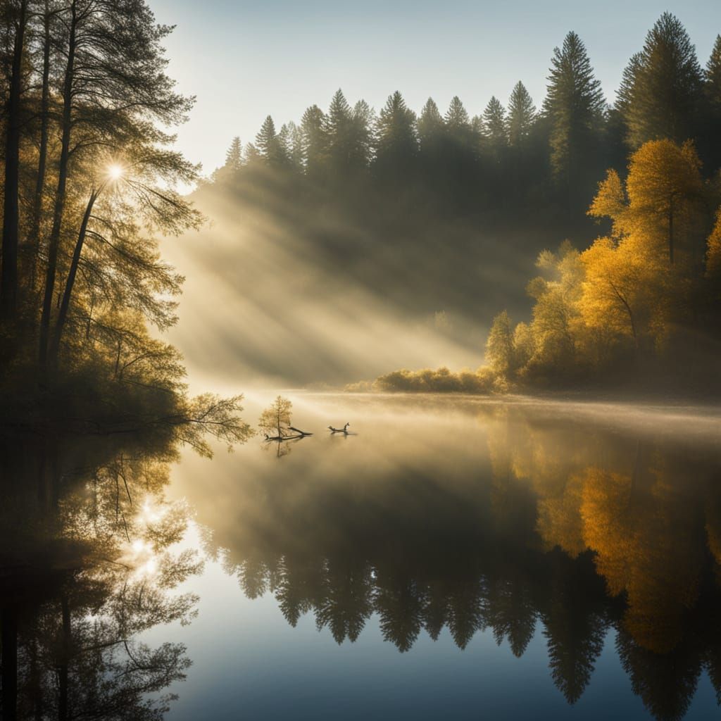 Golden Light Filters Through Forest Shadows