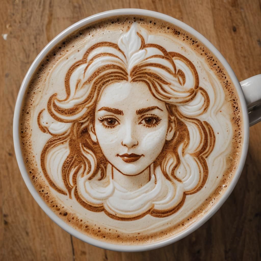 Latte Art: Woman's Portrait in Coffee Cream