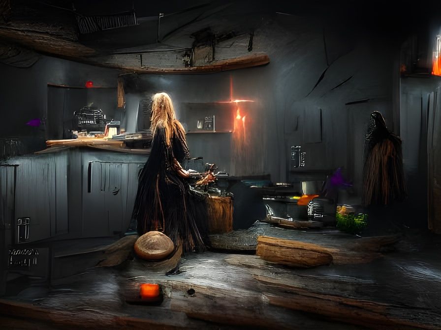 Witch in Rustic Kitchen Concept Art