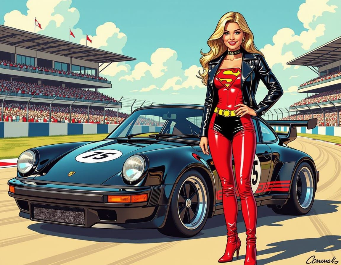 Kara Zor-El at Le Mans: A Vibrant Hand-Drawn Illustration
