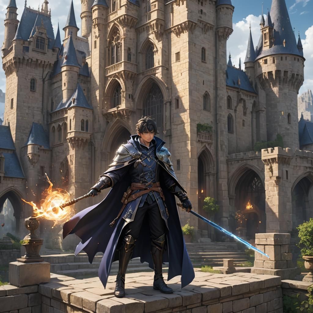 Young Mage Casting Spells in Anime Style