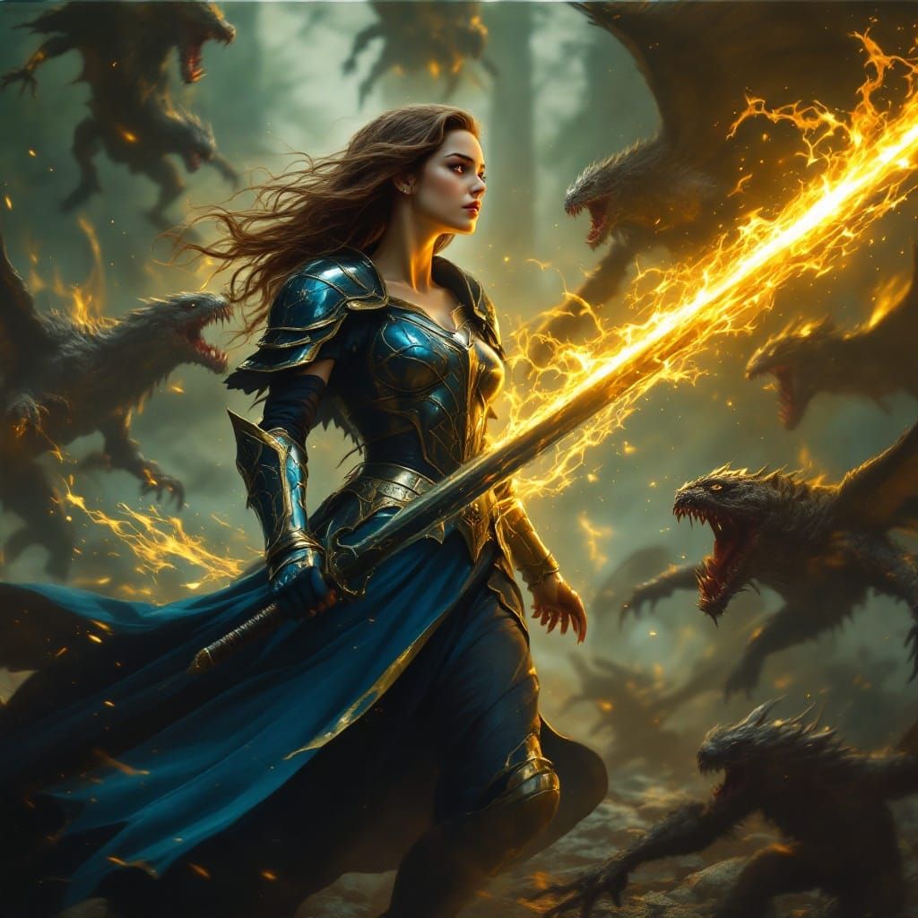 Dark Fantasy Warrior Engaged in Brutal Battle Against Twiste...