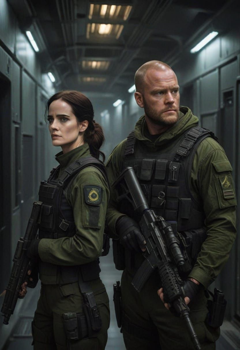 Cyberpunk Space Station Scene with Eva Green and Hafþór Júlí...