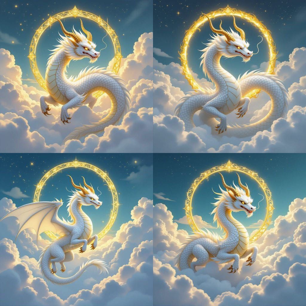 Chinese Dragon Soaring Through Clouds in Fantasy Illustratio...