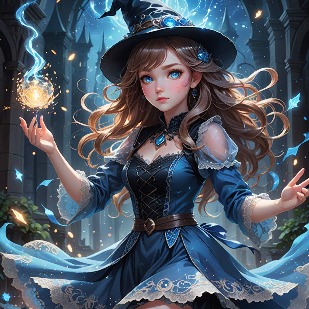 Enchanted Anime Witch in Whimsical Fantasy