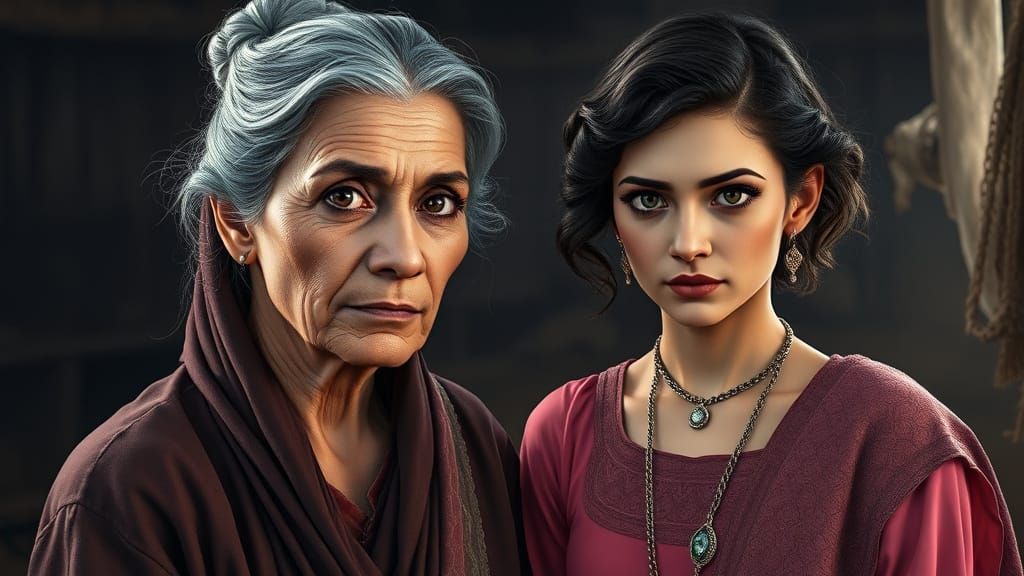 Bilqis and Rukhsar in Ancient Style Digital Art