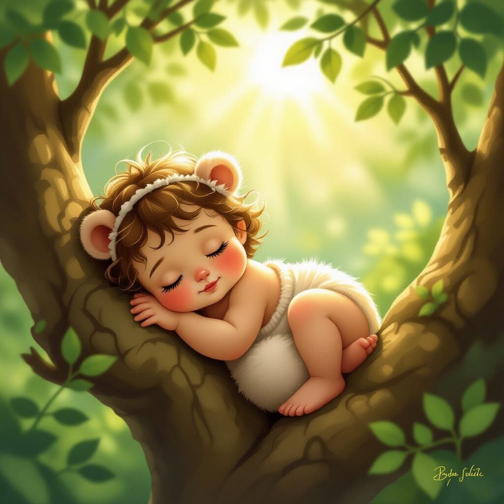 Adorable Baby Sloth Sleeping Peacefully in Tree