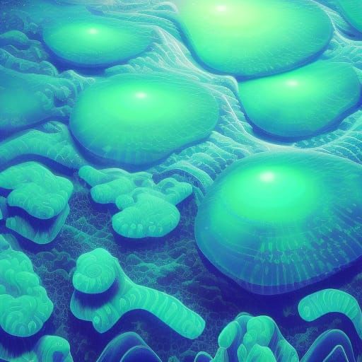 Bioluminescent Jellyfish in Ocean, Art Nouveau Style