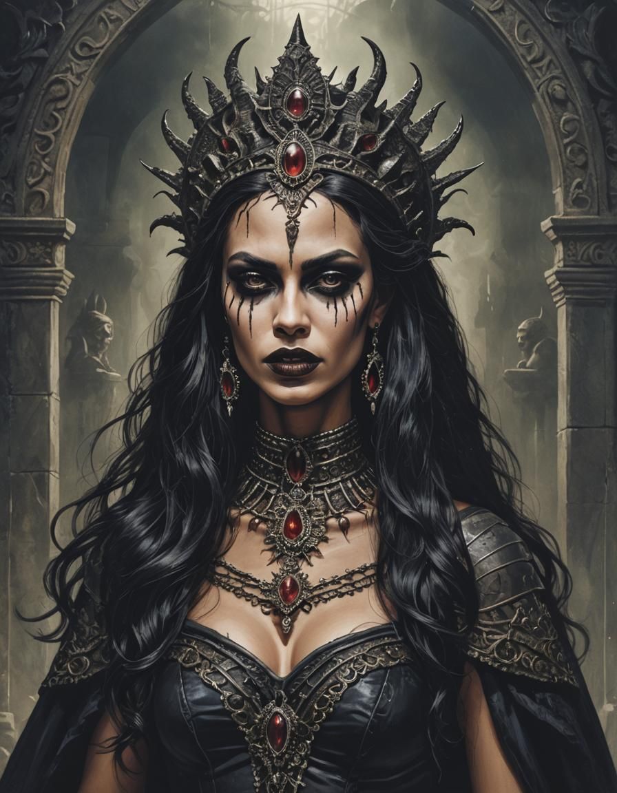 Vampire Queen with Fangs in Dark Fantasy Style