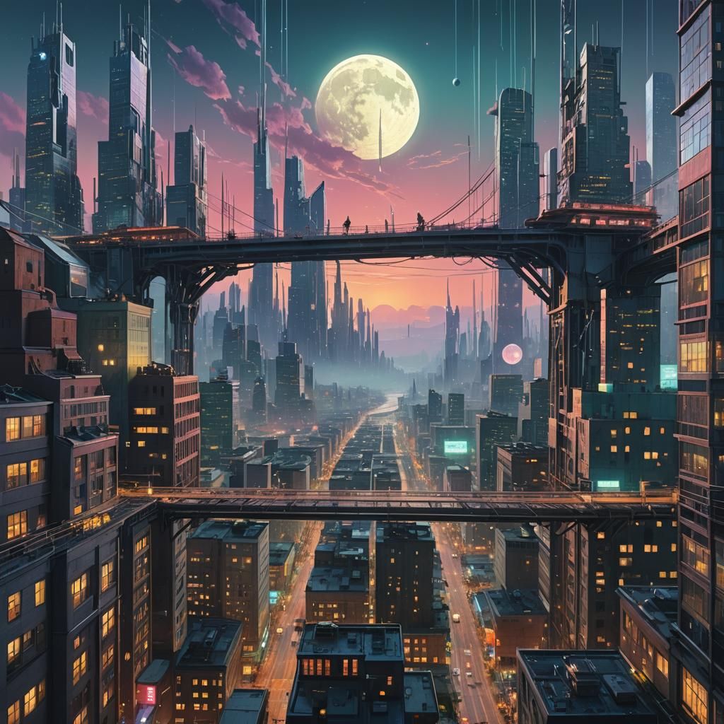 Surreal Cityscape on Alien Planet in Splash Art Style