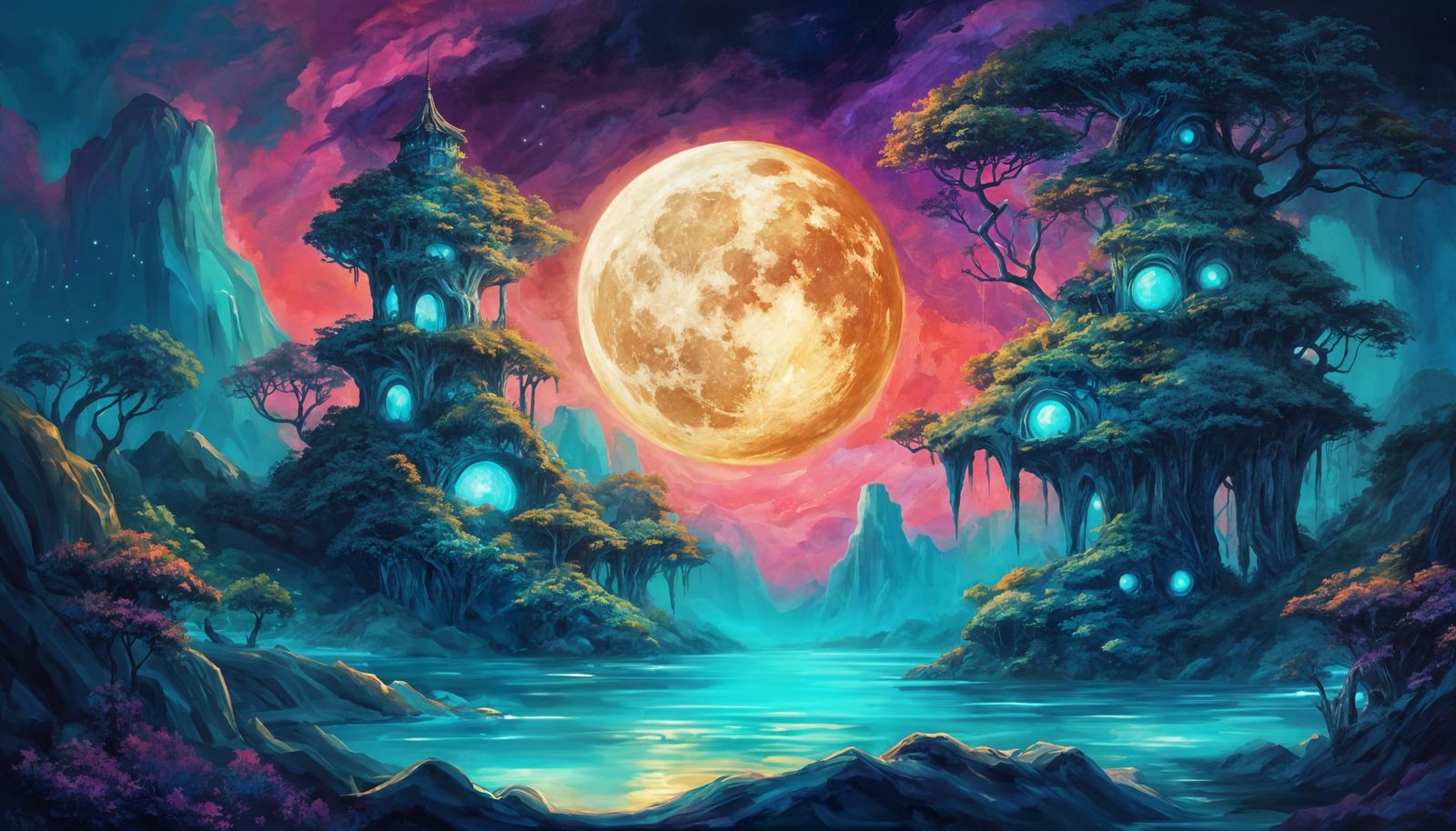 Enchanted Tropical Oasis in Impressionistic Splendor