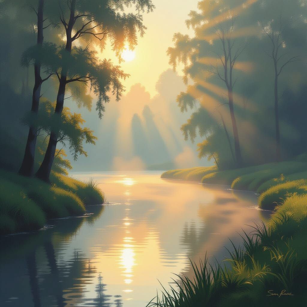 Sunlight Through Mist: Impressionist Landscape