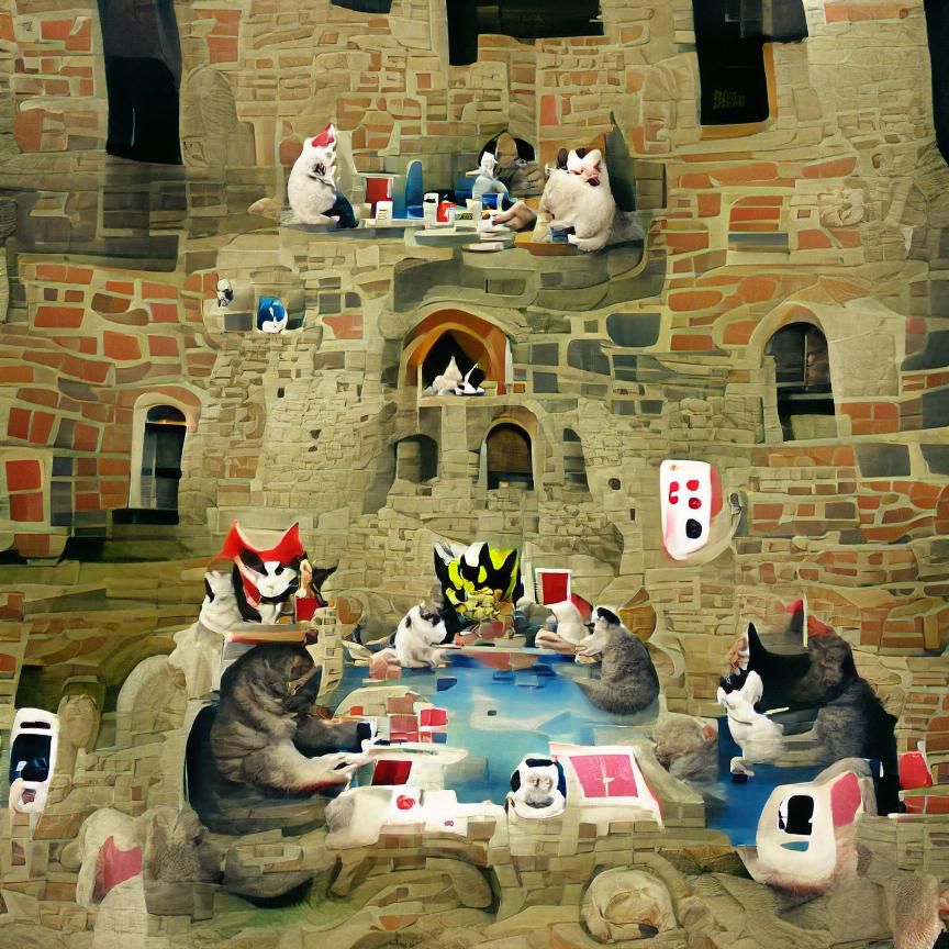 Cats Playing Poker in a Castle