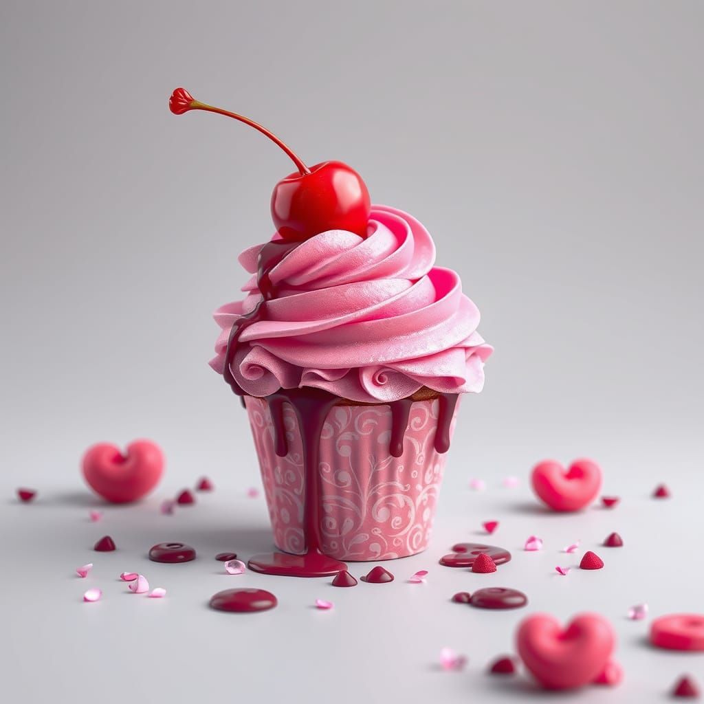 Luxurious Pink Cupcake in Hyper-Realistic Detail
