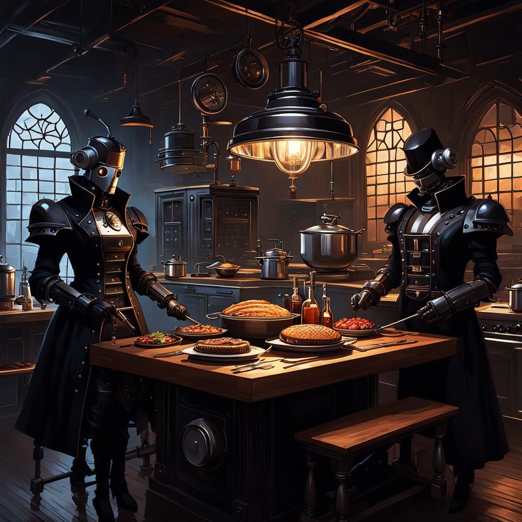 Steampunk Robot Chef in Gothic Kitchen