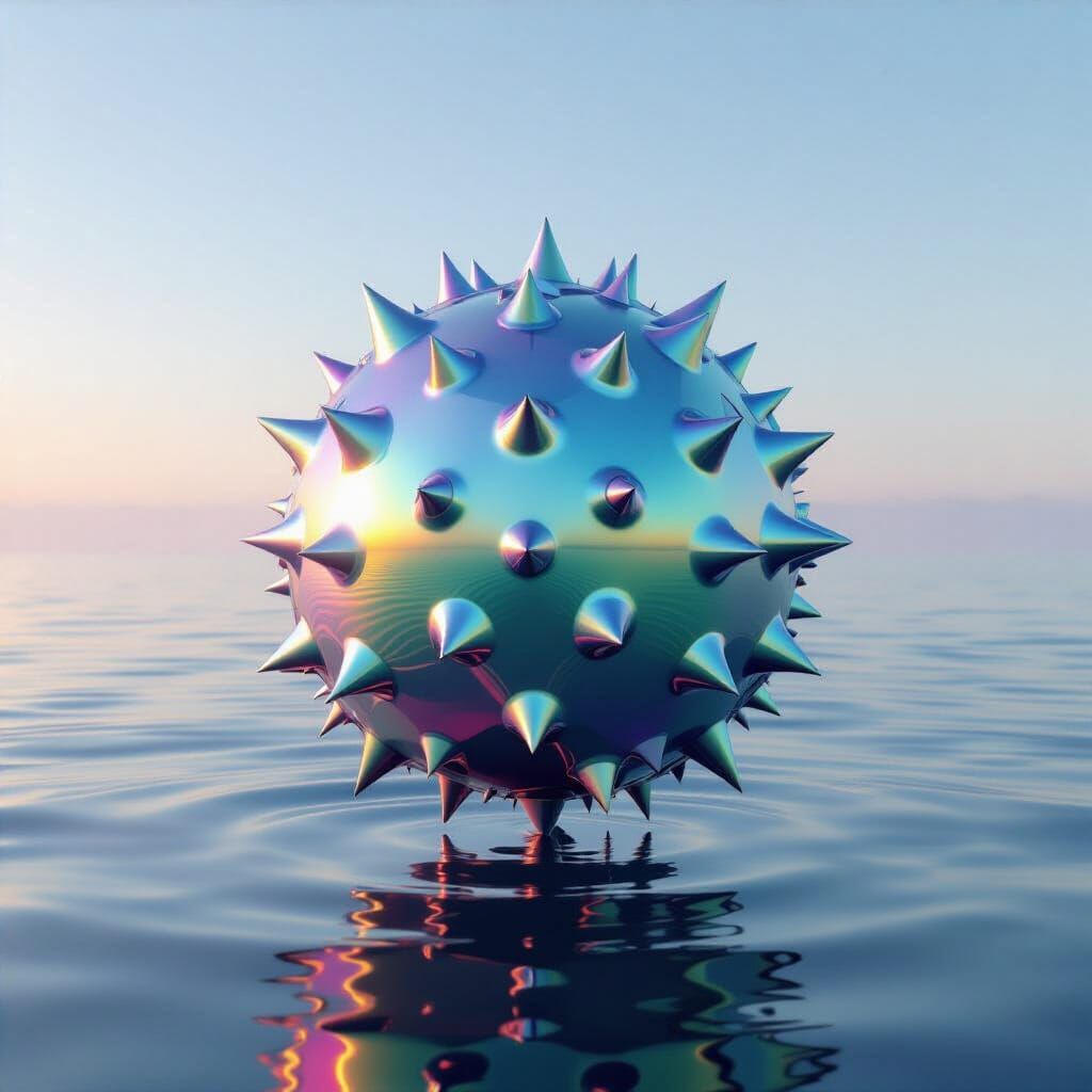 Iridescent Spiky Sphere Floating on Water