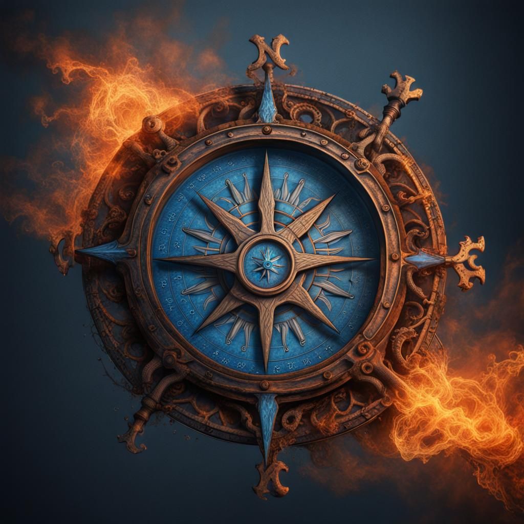 Fiery Blue Vegvisir Compass Tattoo Art