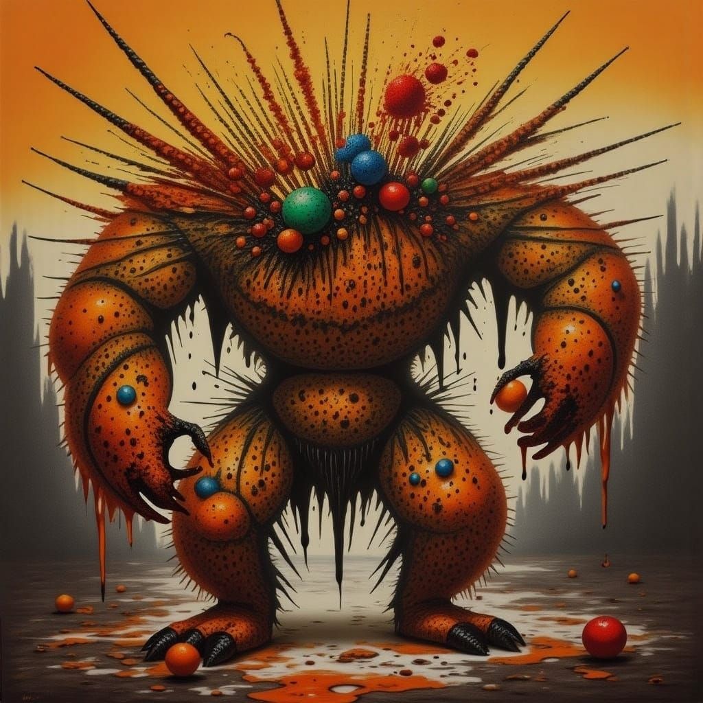 Gingerbread Golem Towers Over a Dark Orange City