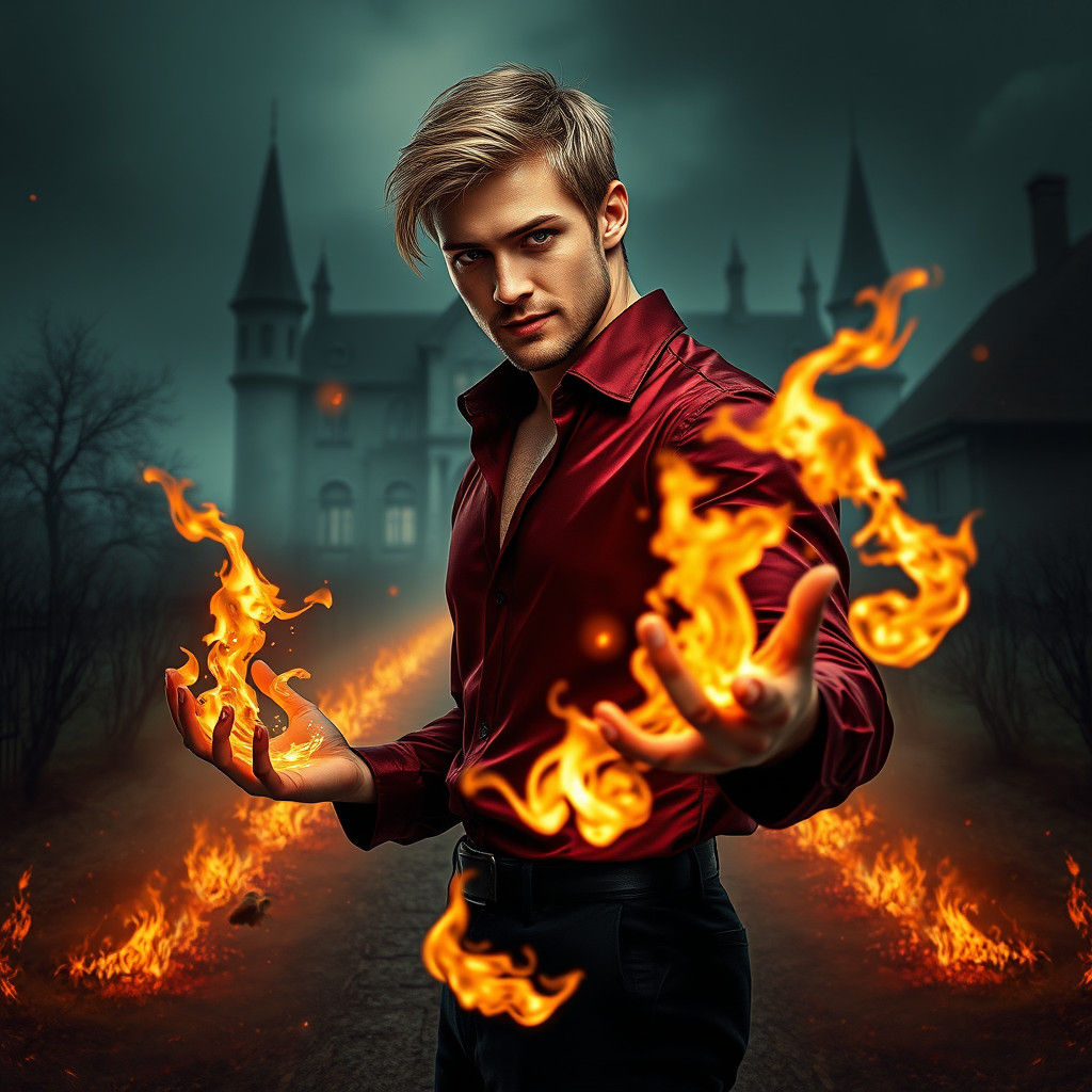 Vampire Fire Mage in a Gothic Setting