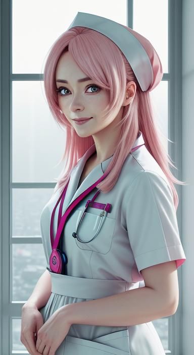 Anime Nurse in 3D with Pink Hair