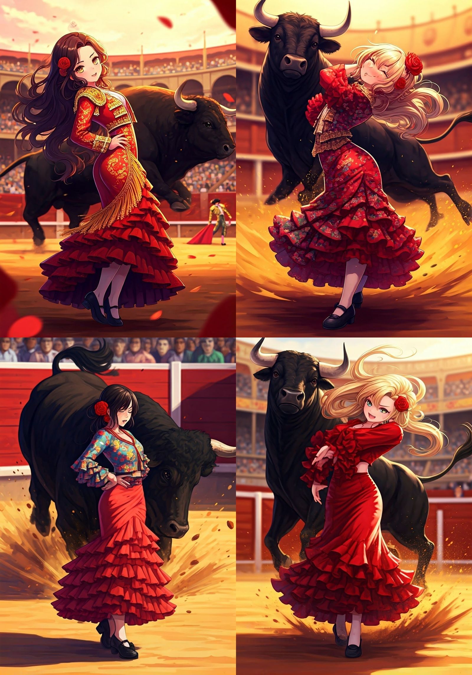 Anime-Style Flamenco Dancer Defies a Charging Bull in a Vibr...