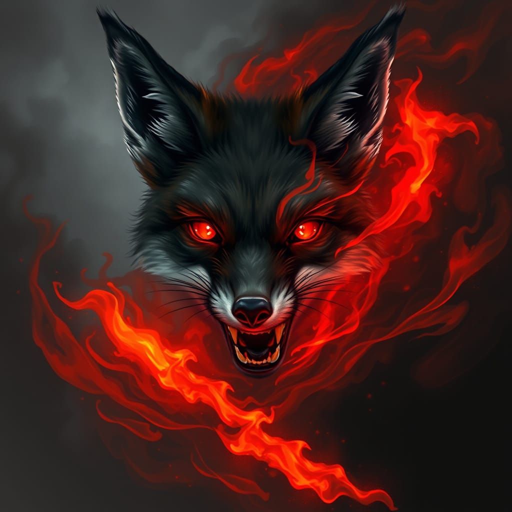 Dark Fantasy Fox Emerges from Vortex of Flames