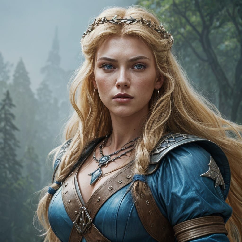 Fierce Post-Apocalyptic Warrior Princess in Gouache Style