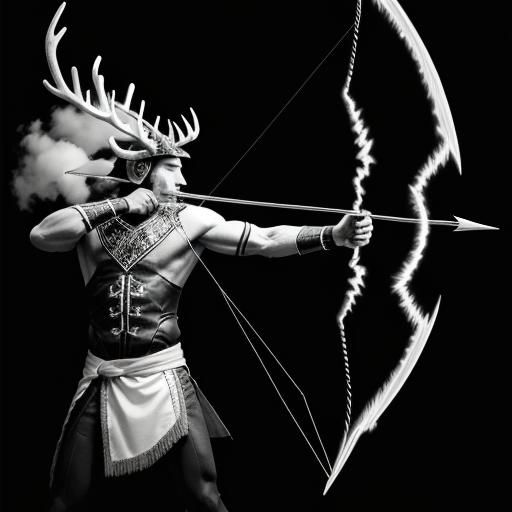 Monochrome Rayograph of Antlered Archer in Lightning