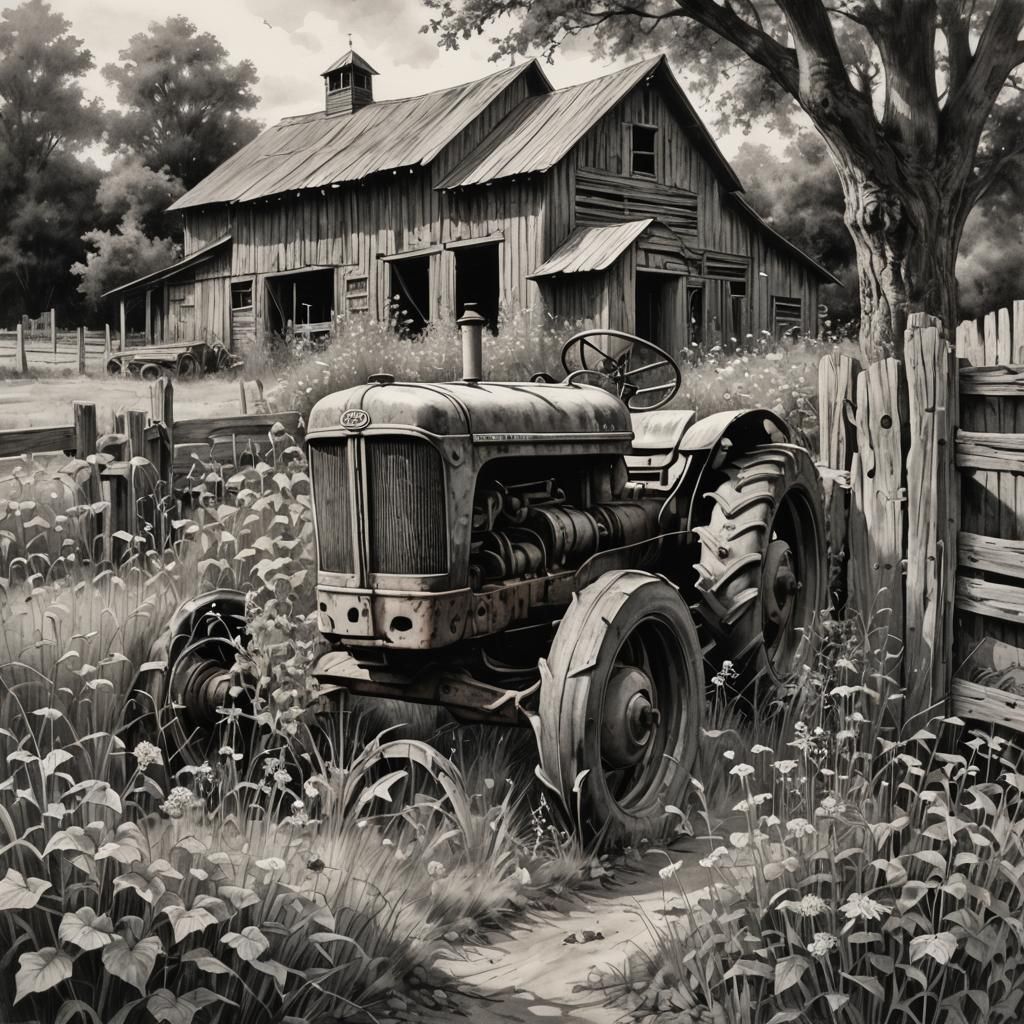 Rustic Tractor Amidst Forgotten Landscape