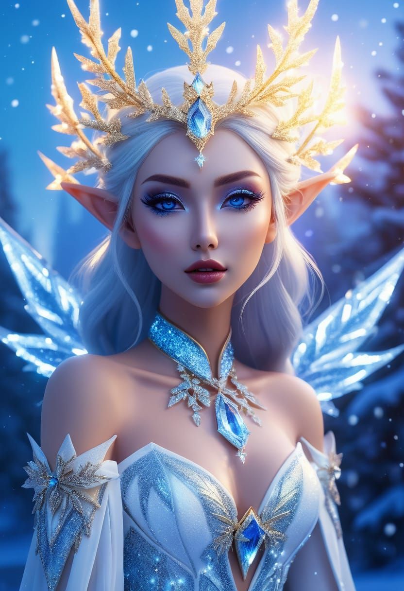 Ice Elf Femme Fatale in Vibrant Anime Style