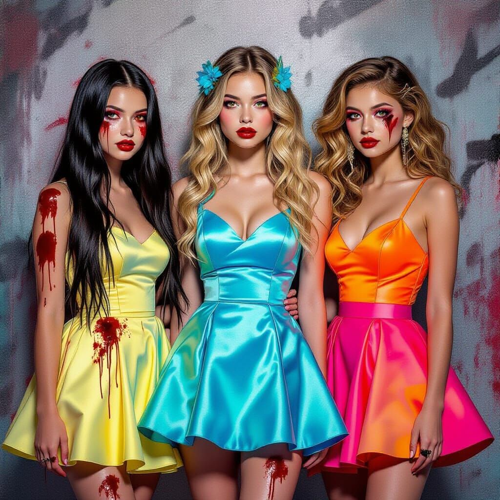 Zombie Teen Girls at Prom Night with Graffiti Art Style