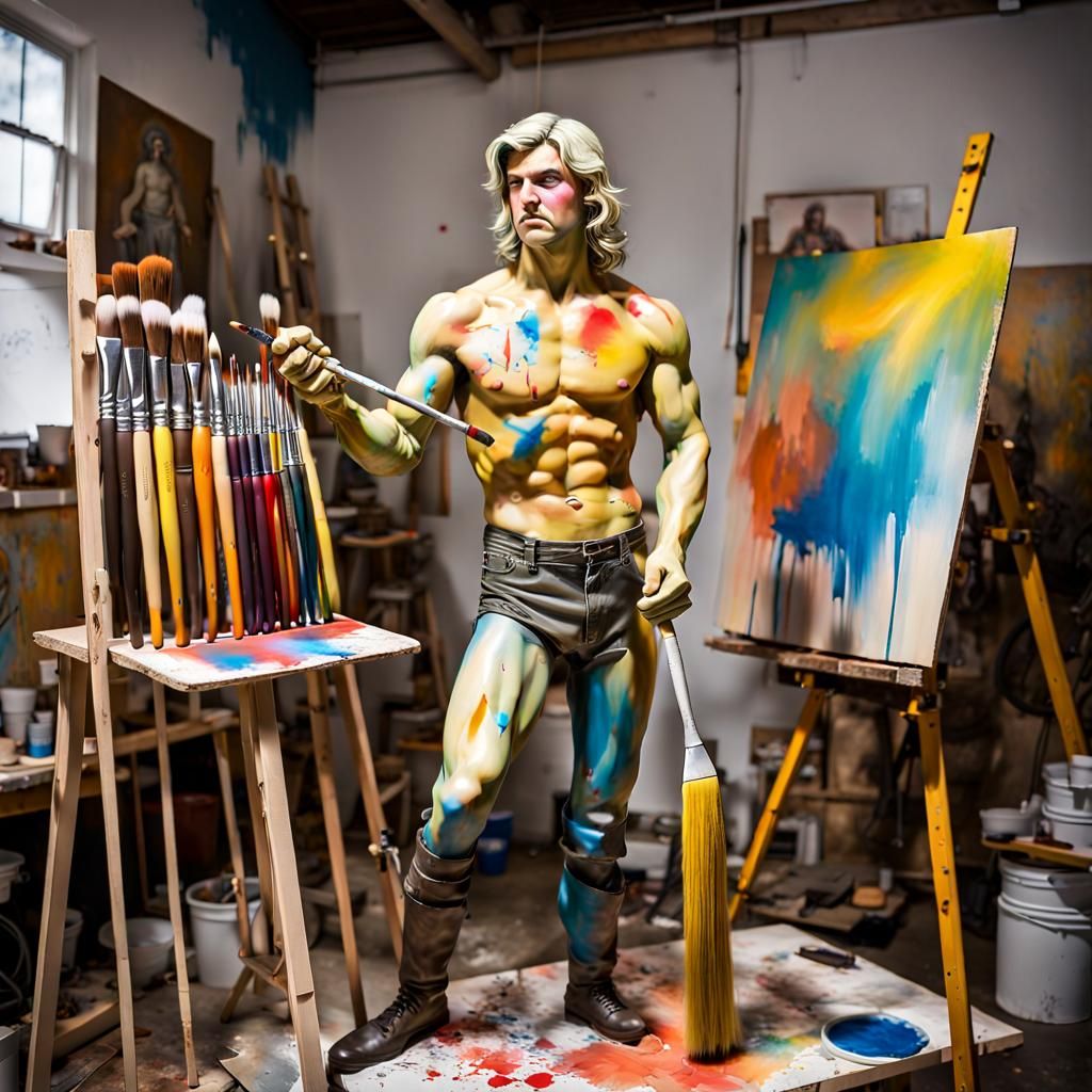 Statue of Man with Brush in Airbrush Style