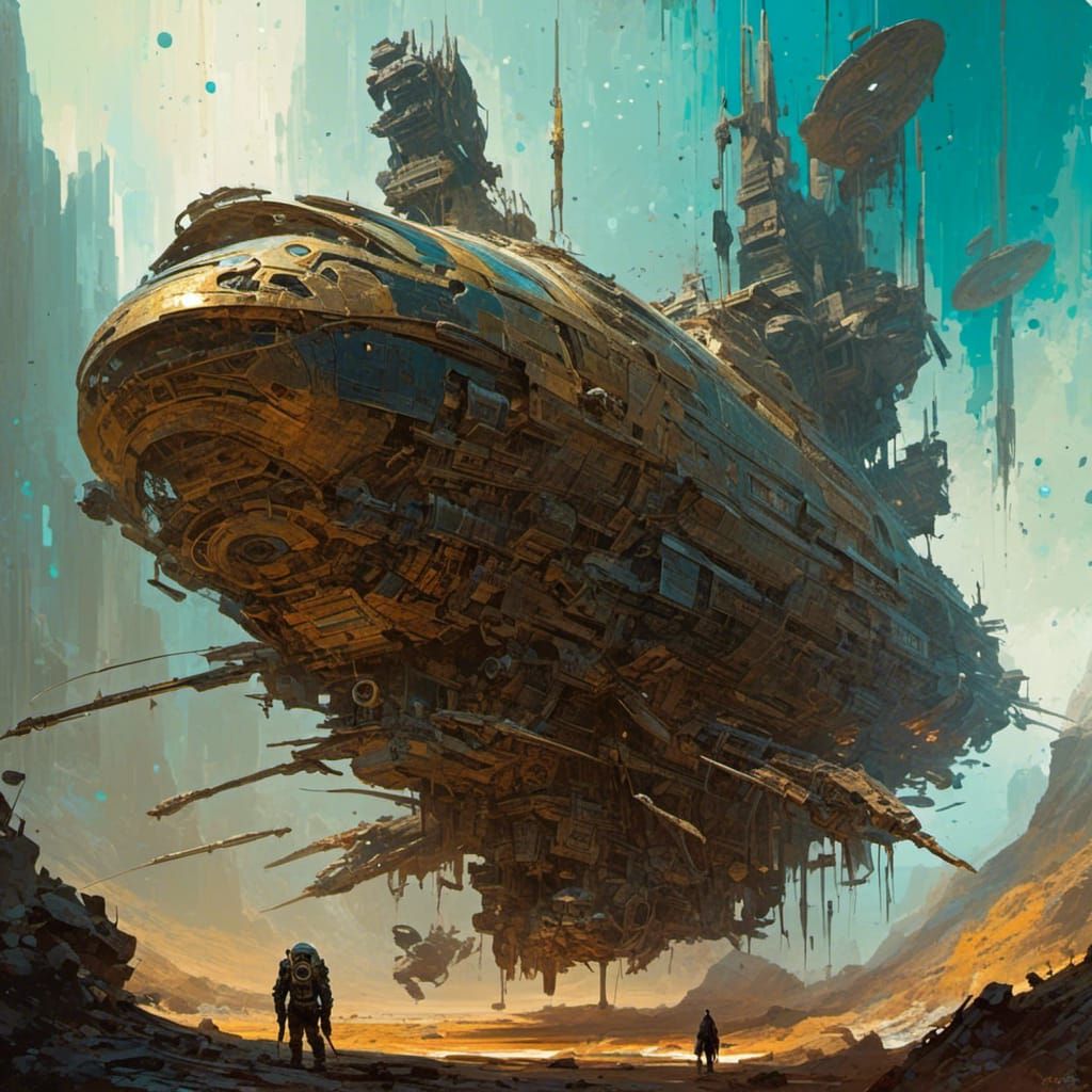 Scrap Spaceship in Orbit: Digital Matte Painting