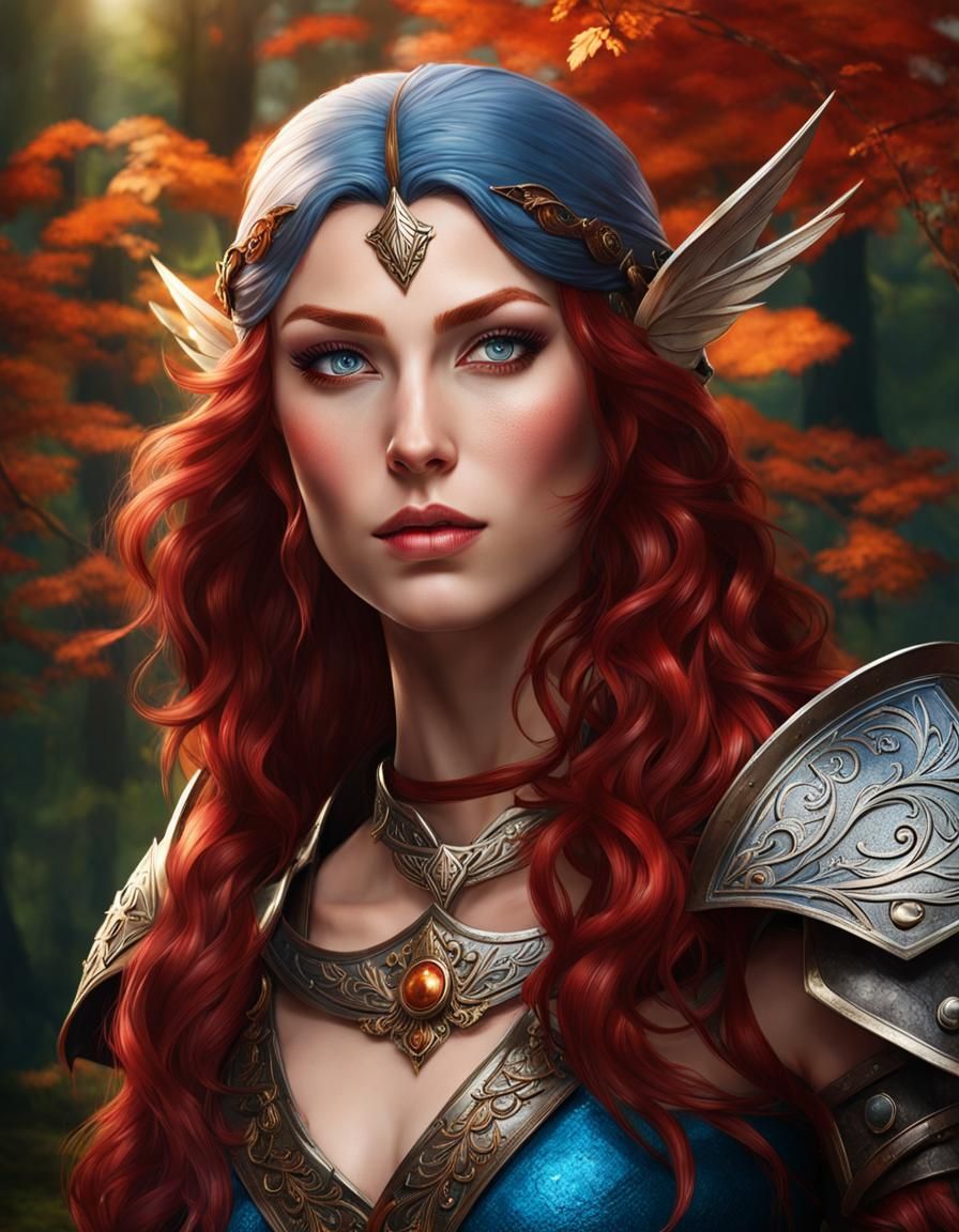 Beautiful Elf Huntress Portrait in Woodland Setting