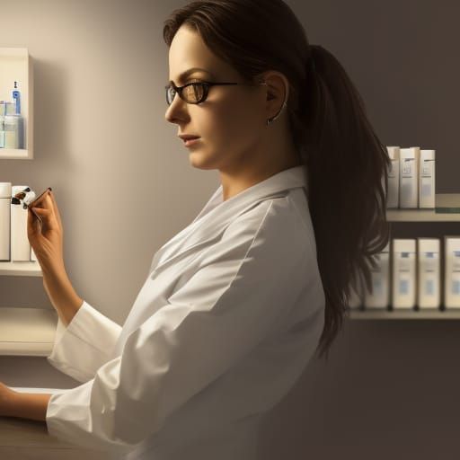 Realistic Painting of a Pharmacist at Work