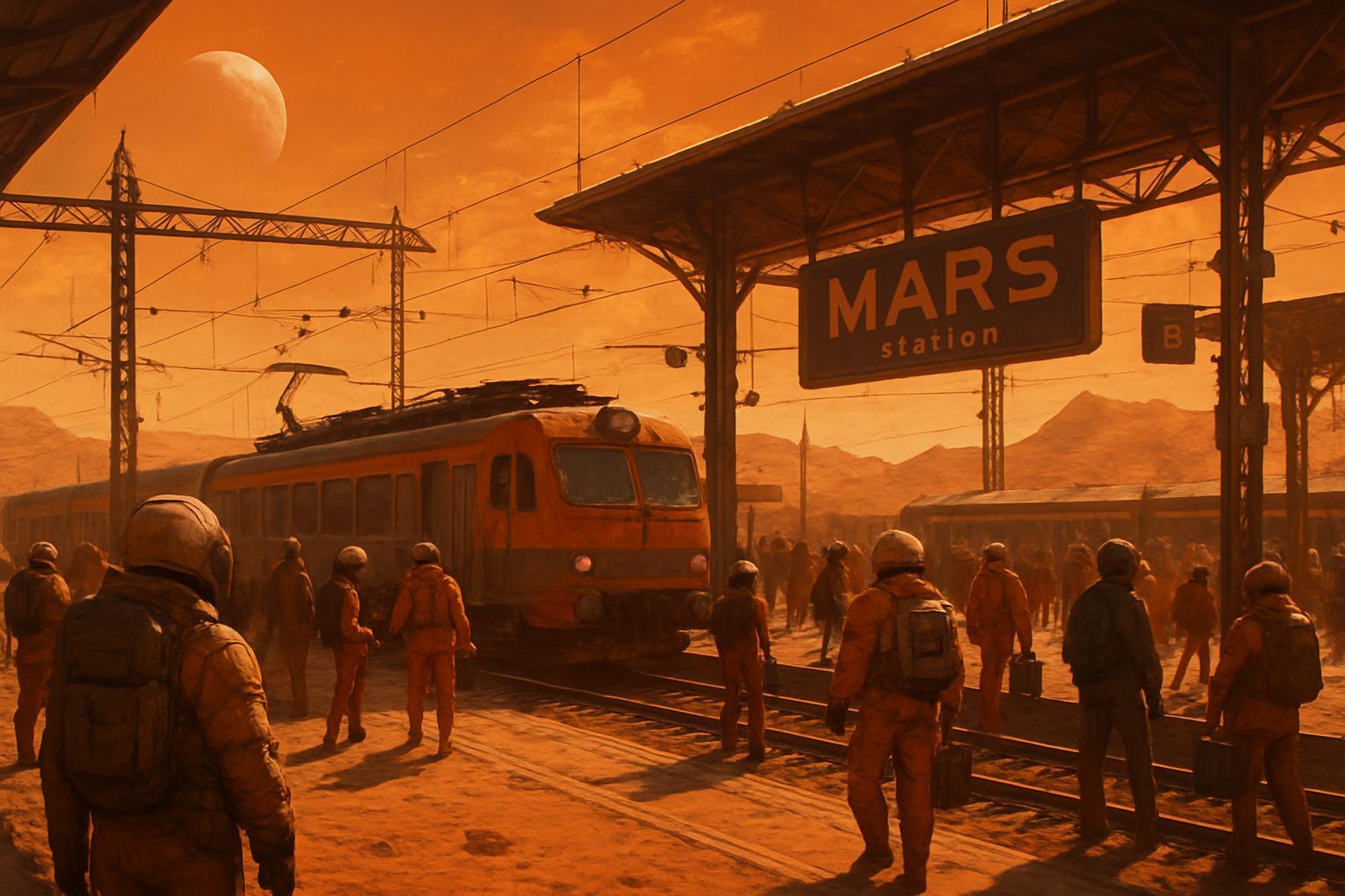 Busy Railway Station on Mars