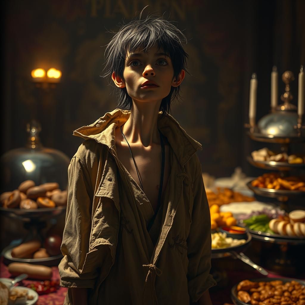 Gaunt Figure at Lavish Buffet, Digital Art