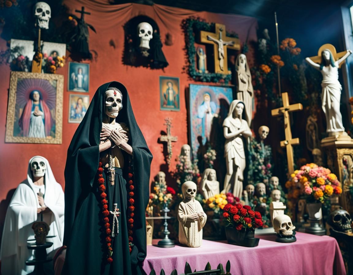 Mystical Santa Muerte Altar in Cinematic Style
