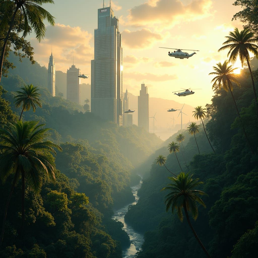 Futuristic Cityscape Rises from Tropical Rainforest