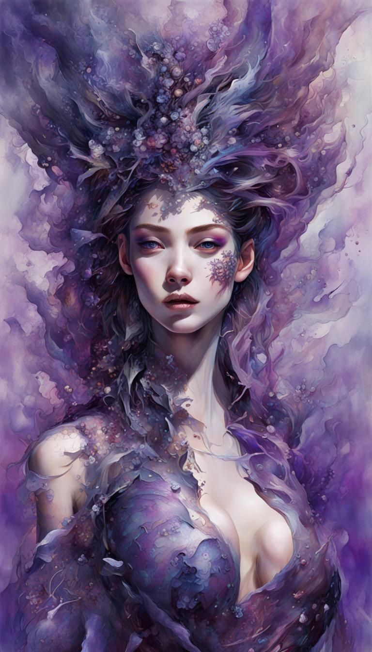 Elegant Purple Zombie Portrait in Volumetric Lighting