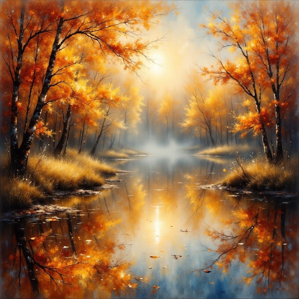 Autumn Forest Landscape in Impressionist Style