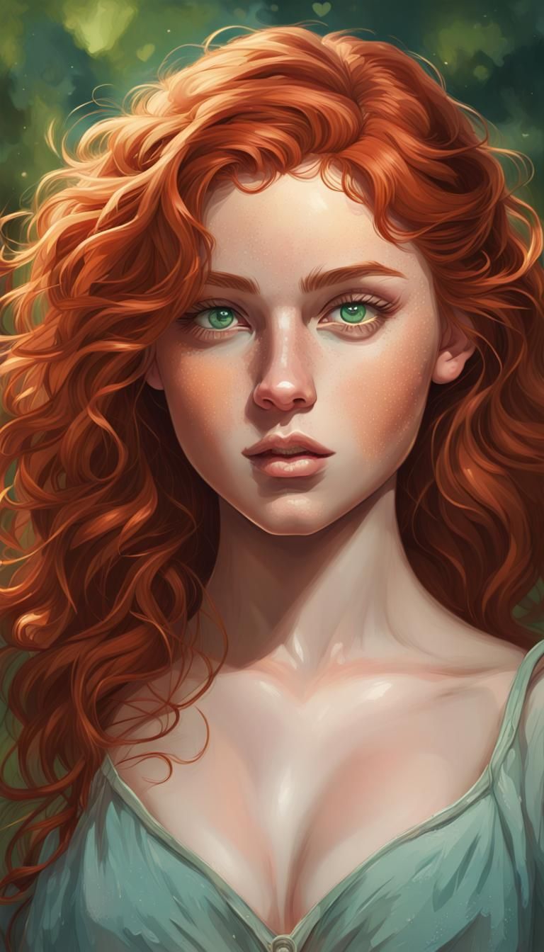 Detailed Portrait of Redhead Girl with Heterochromia