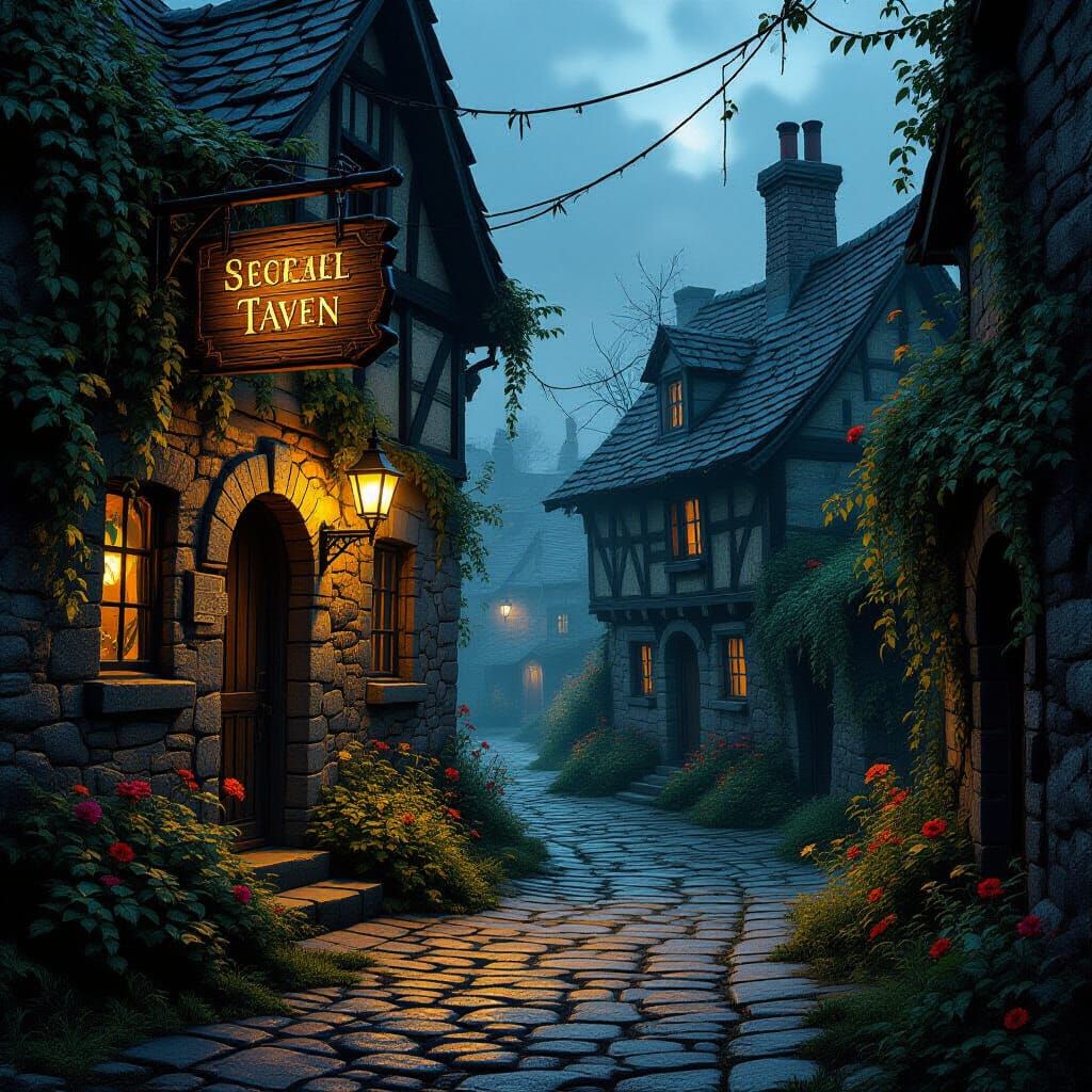 Forgotten Cobblestone Alleyway With Lantern Glow