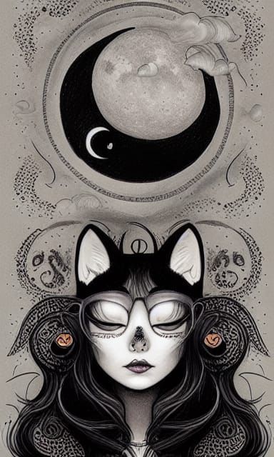 Black Cat Luna: Stipple Ink Storybook Illustration