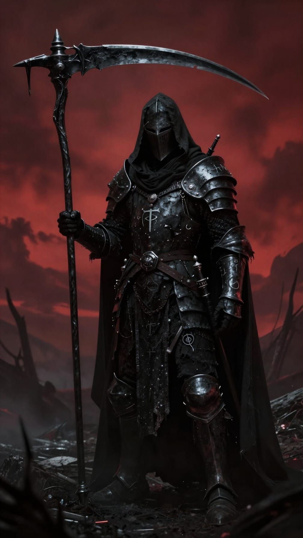 Grim Knight of Death on Desolate Battlefield
