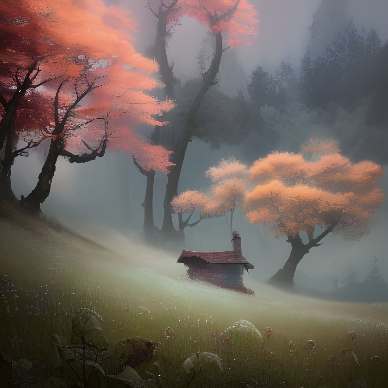 Misty Rolling Hills Landscape in Rich Colors