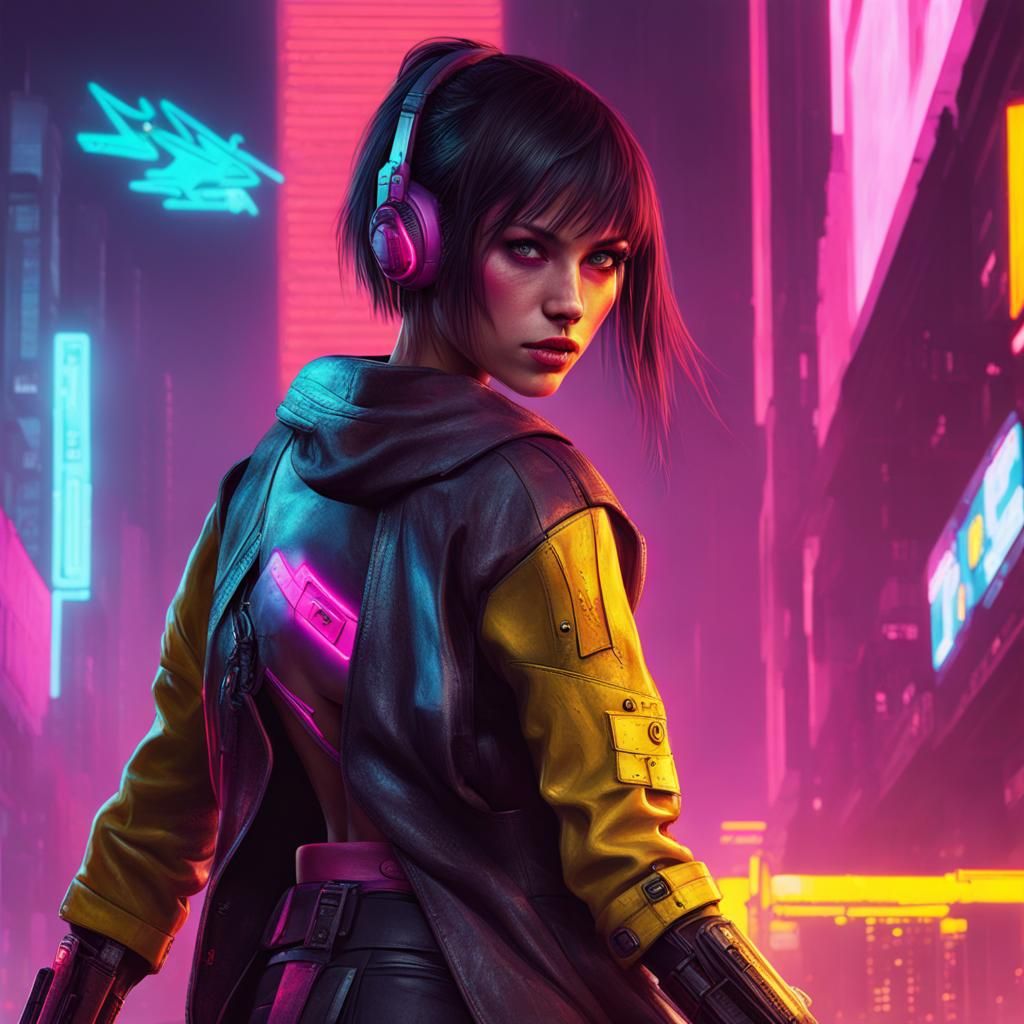 Cyberpunk Gamer Girl Battle in Neon City