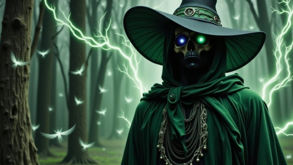 <lora:Psychopomp:1.0> wizard guy wearing a green bathrobe sa...